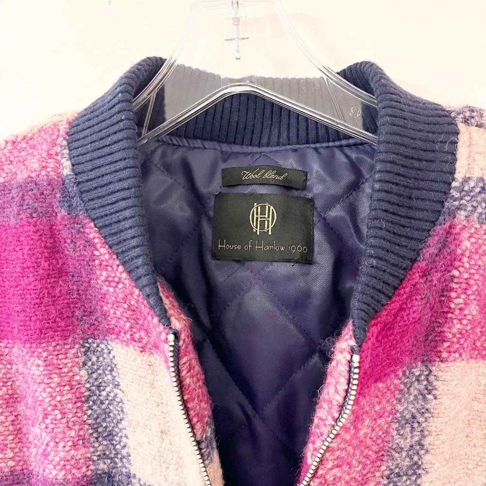 House of Harlow 1960 Women's Plaid Wool-Blend Quilted Lined Bomber Jacket